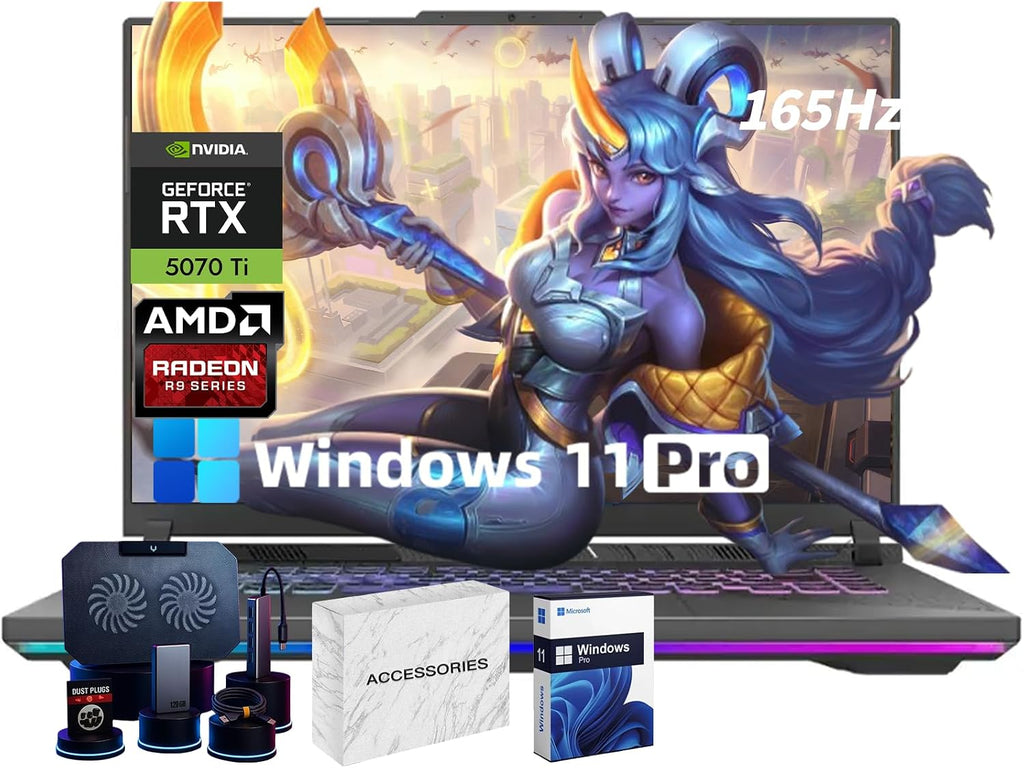 ASUS ROG Strix-G16 Gaming Laptop Computer • 16' 165Hz 300 nits Display• AMD Ryzen 9 HX 8940HX • NVIDIA GeForce RTX 5070 Ti • Backlit KB • Win11 Pro PC, w/Accessoires (64GB DDR5 RAM, 1TB SSD)