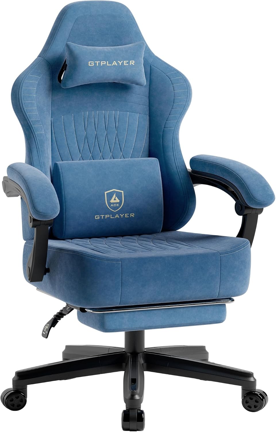 GTPLAYER Big and Tall Gaming Chair with Footrest, Extra Wide Seat Video Game Chairs for Adults - Padded High Back Ergonomic Reclining Silla Gamer, Linkage Armrest, Ace Pro, Blue【Velvet】 (Oversized)