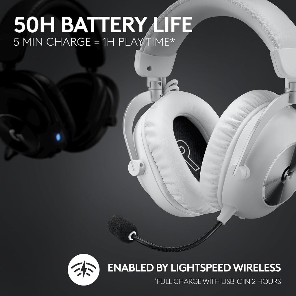 Logitech G PRO X 2 Lightspeed Wireless Gaming Headset: Wireless Gaming Headphones with Mic, 50mm Graphene Drivers, 2.02.0—7.1 Bluetooth/USB/3.5mm Aux for PS4/PS5/PC/Nintendo Switch - White (Renewed)