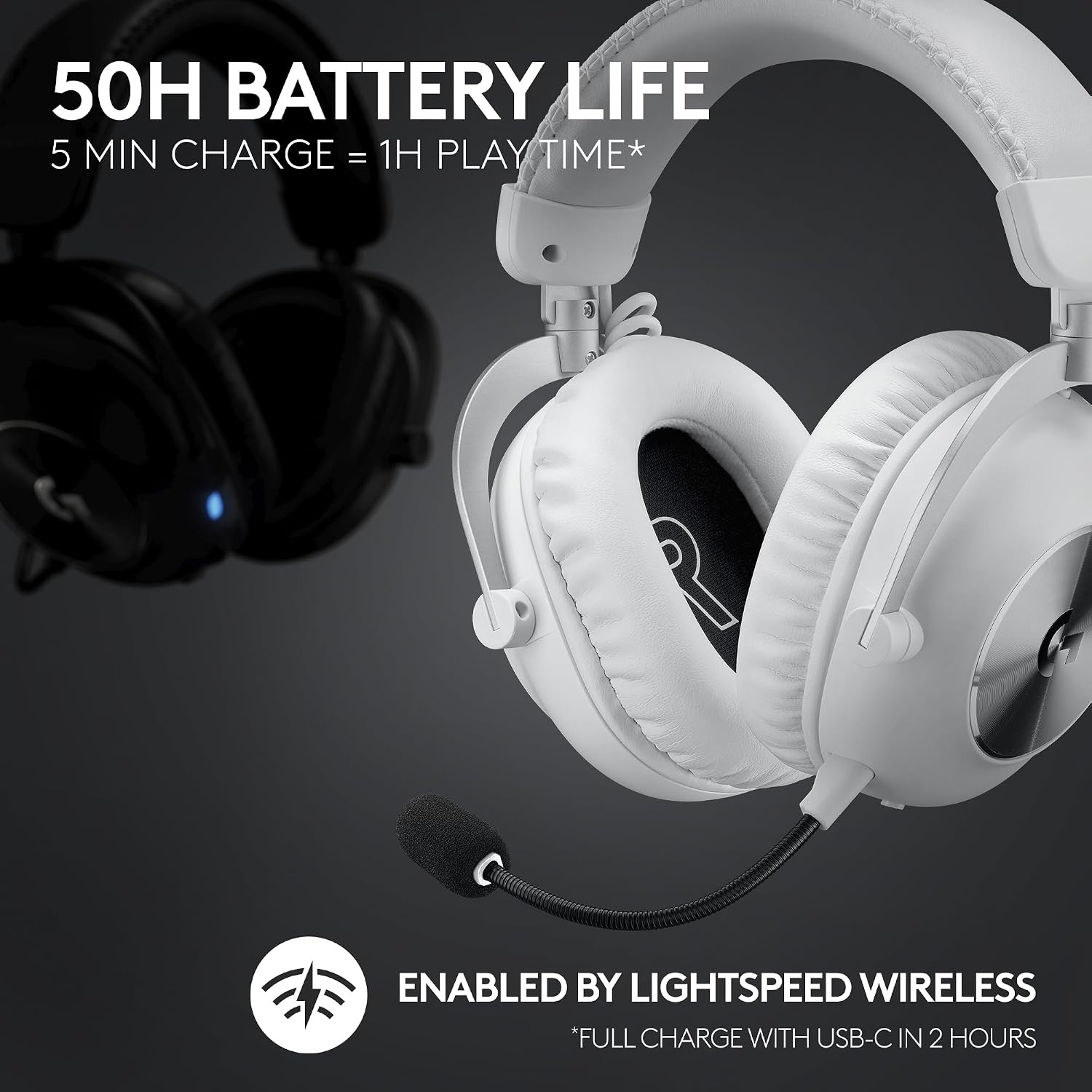 Logitech G PRO X 2 Lightspeed Wireless Gaming Headset: Wireless Gaming Headphones with Mic, 50mm Graphene Drivers, 2.02.0—7.1 Bluetooth/USB/3.5mm Aux for PS4/PS5/PC/Nintendo Switch - White (Renewed)