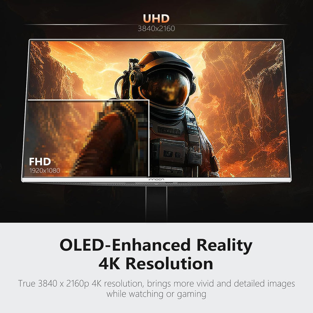 INNOCN 27' QD-OLED 3840 x 2160p 4K 240Hz Gaming Monitor, Gaming Console Ready, VRR, MAC-View Mode, HDR 400, 0.03ms, FPS/RTS, HDMI 2.1, DP, Speaker, Pivot Adjustable Stand, Ultra-Thin - GA27W1Q