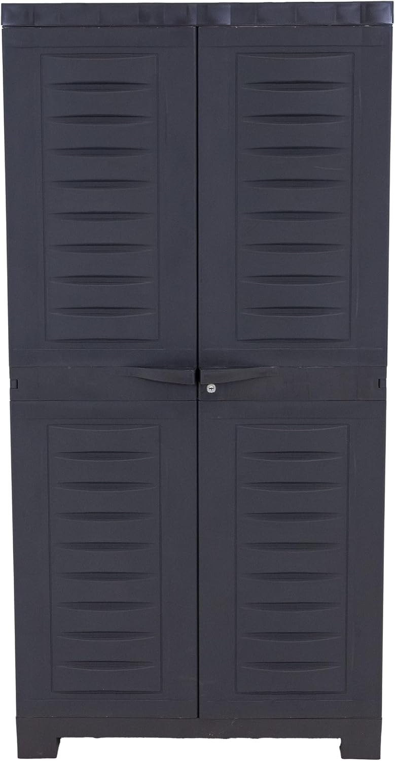 Sunnydaze 48' H Resin Garage Storage Cabinet - Garage Cabinet - Freestanding Utility Storage for Laundry Room, Office, Basement - Charcoal