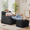 INMOZATA Memory Foam Bean Bag Chair with Ottoman, Oversized Plush Corduroy Cloud Couch, Beanbag Set for Adults & Teens, Comfy Lounge Sofa Gift for Bedroom, Dorm & Reading Nook (Black)