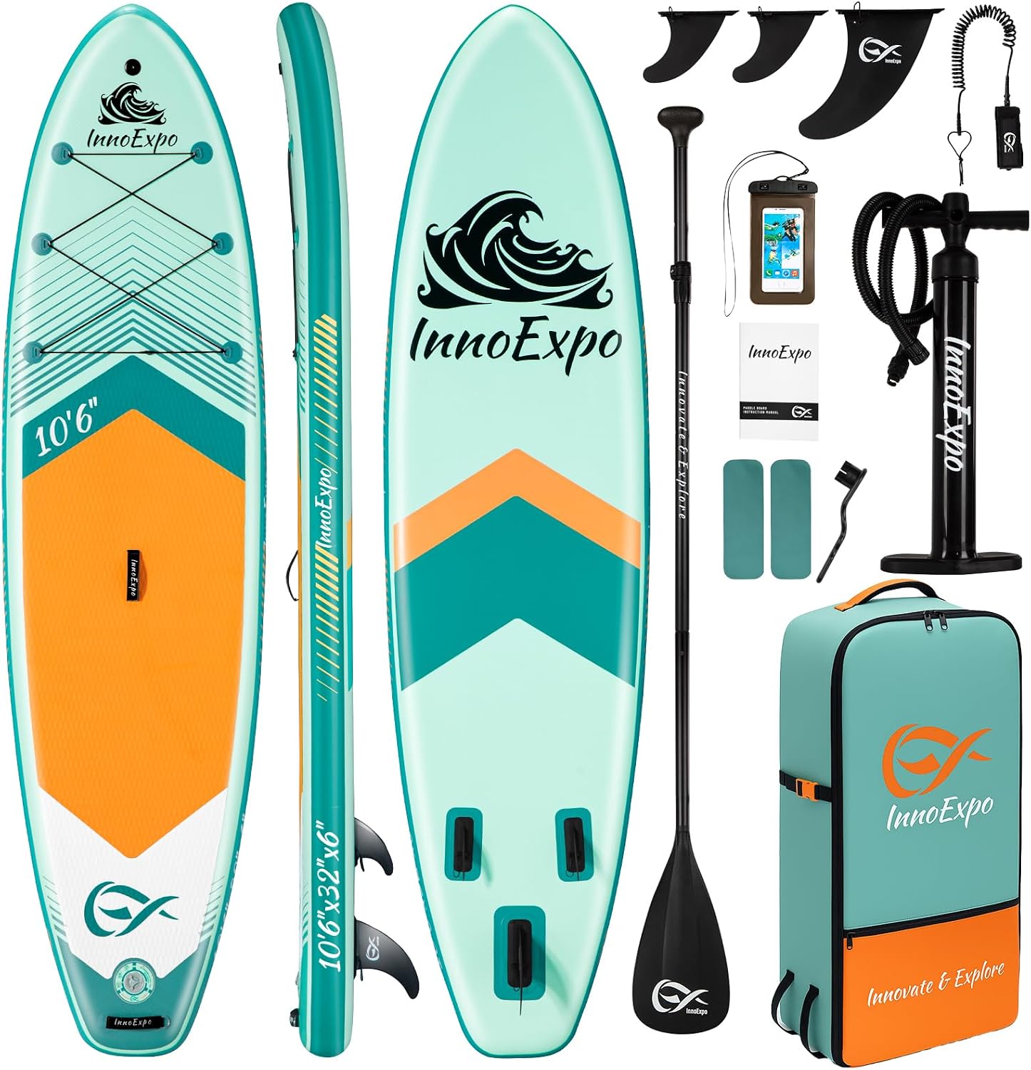InnoExpo Inflatable Stand Up Paddle Boards with Premium Accessories, Wide Stable SUP Paddle Board Design, Non-Slip Comfort Deck for Youth & Adults
