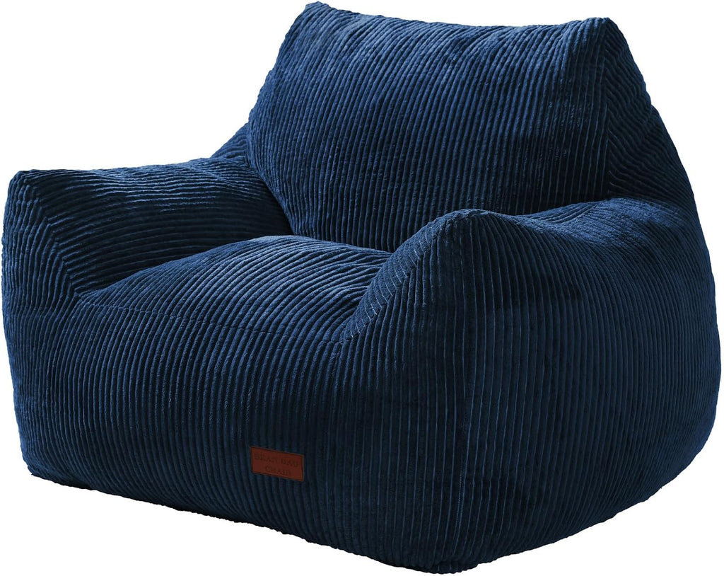 Big Bean Bag Chair for Adults, Ultra Soft Living Room Bean Bag with Armrests, Stuffed BeanBag Chair for Napping, Gaming, Vacuum-Compressed for Easy Gifting, 48 Hours to Fluffs Up, Navy Blue