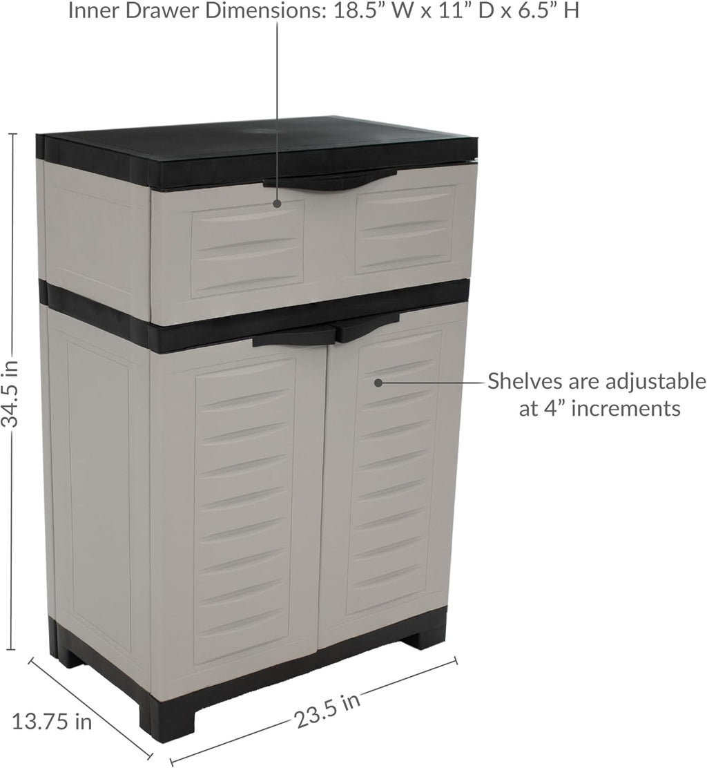 Sunnydaze 34.5' H Resin Garage Storage Cabinet - Garage Cabinet with Adjustable Shelf - Freestanding Utility Storage for Laundry Room, Office, Basement - Gray