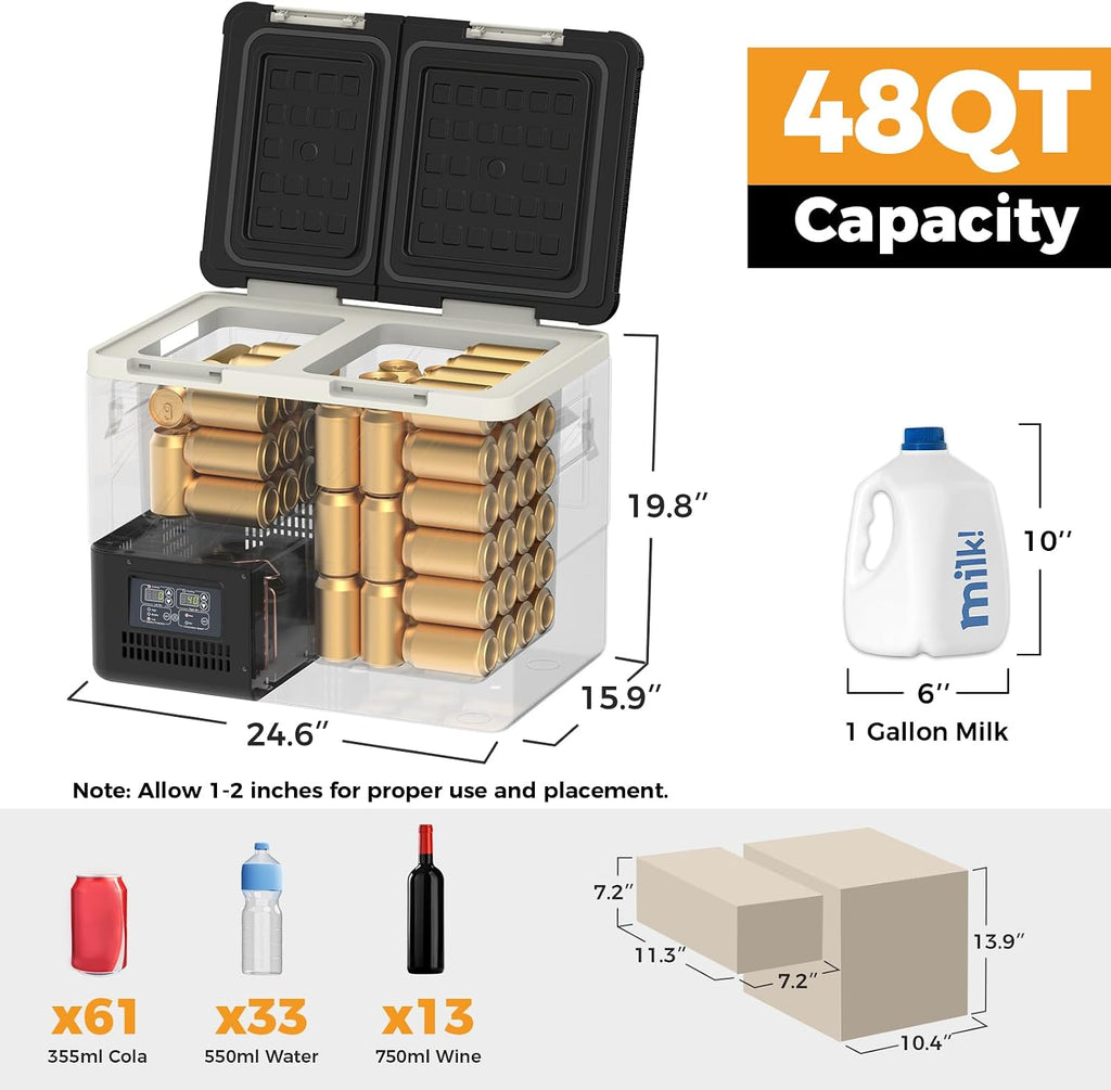 Setpower 12v Refrigerator with APP Control, 48QT Dual Zone 12V Fridge Freezer,Electric Coolers for vehicles ac/dc,Car Refrigerator 12v Portable Fridge for Car,SUV,Truck,RV,Camp,Travel,Road Trip,DT45