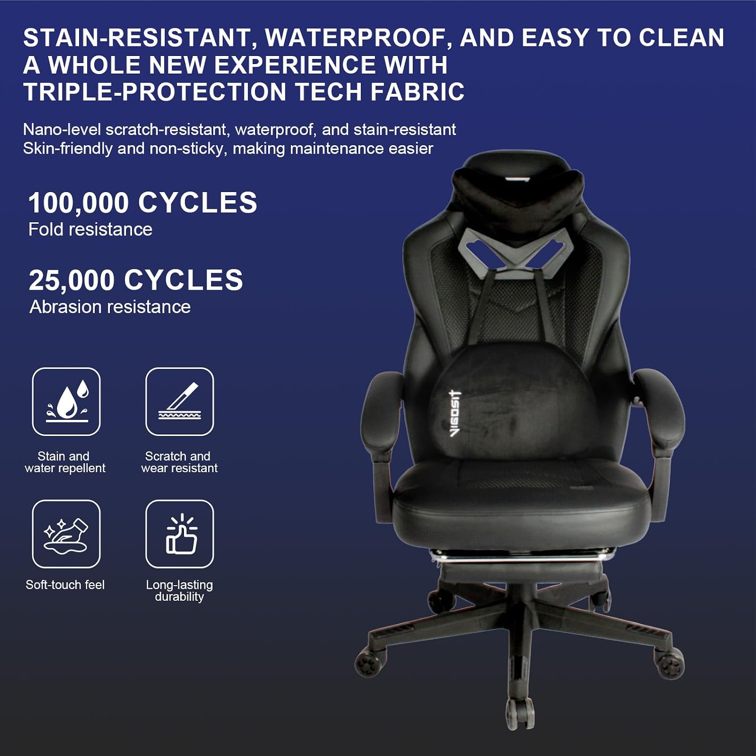 Vigosit Gaming Chair PRO, Ergonomic Gaming Chairs for Adults Heavy People, Massage Reclining Office Desk Computer Chair with Footrest and Lumbar Support, Big Tall Mesh Gamer Chair with Cushion (Black)