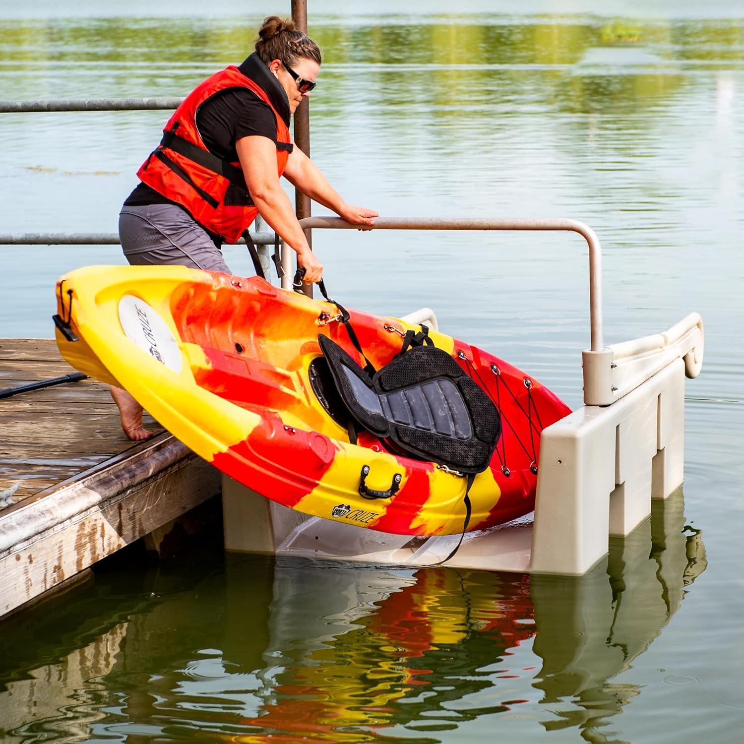Personal Kayak Launch Station to Safely Launch Kayaks, Canoes, and Stand Up Paddle Boards, for Fixed Docks, 85-Inch x 48-Inch x 50-Inch, Gray