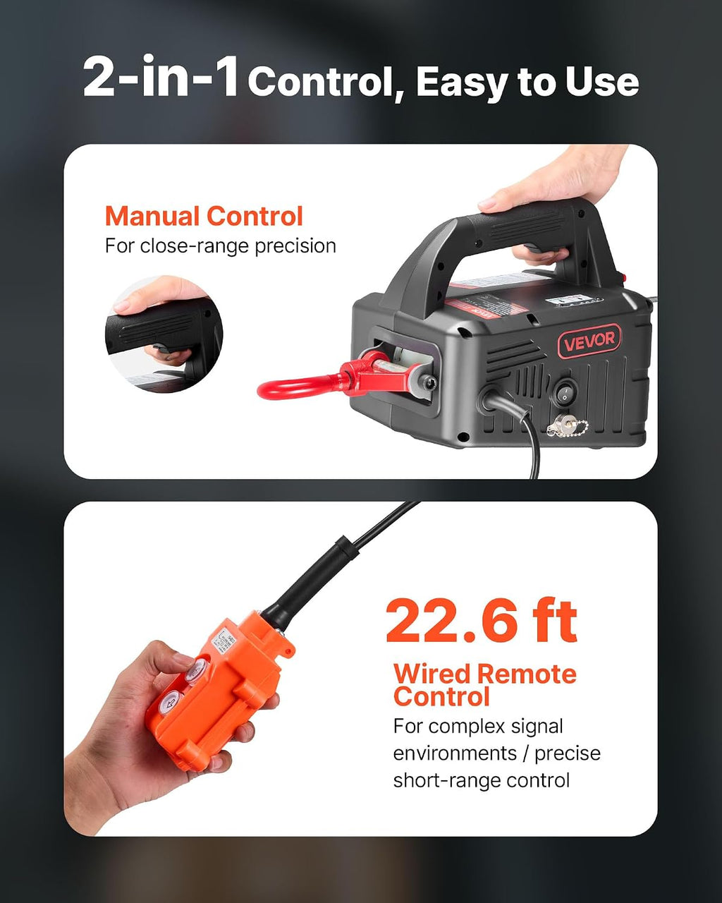 VEVOR 2-in-1 Electric Hoist Winch, 1100 lbs Capacity, 1500W Portable Power Winch Crane, 25 ft Lifting Height, 16.4 ft/min with Manual and Wired Remote Control for Factory, Warehouss, Garage