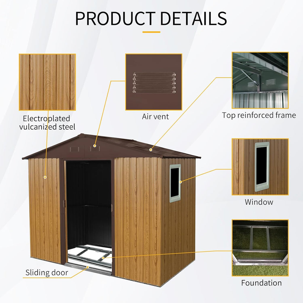 KEIKI 8x4 FT Outdoor Metal Storage Shed with Peaked Roof,4 Air Vents,Window and Metal Foundation for Garden Yard Lawn