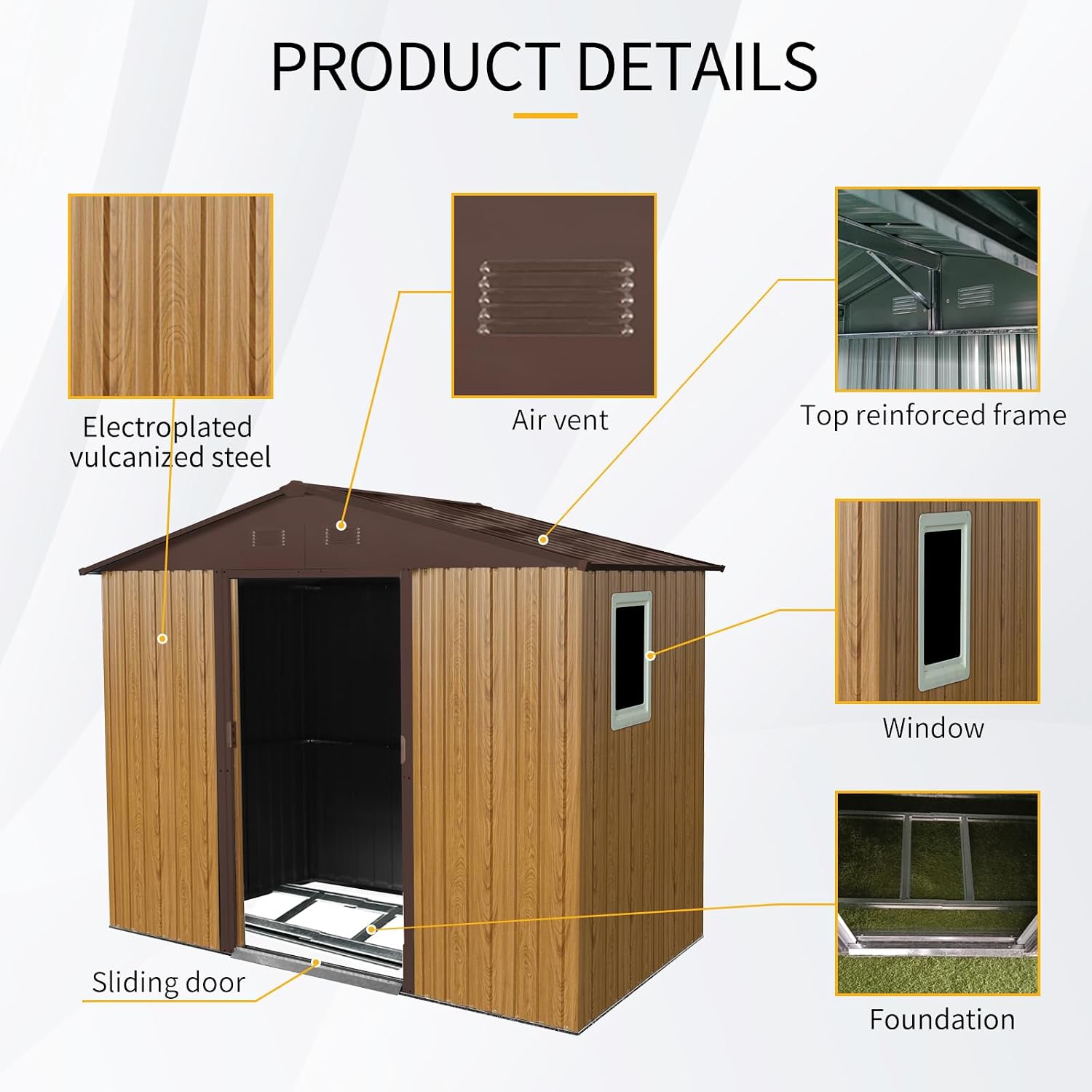 KEIKI 8x4 FT Outdoor Metal Storage Shed with Peaked Roof,4 Air Vents,Window and Metal Foundation for Garden Yard Lawn