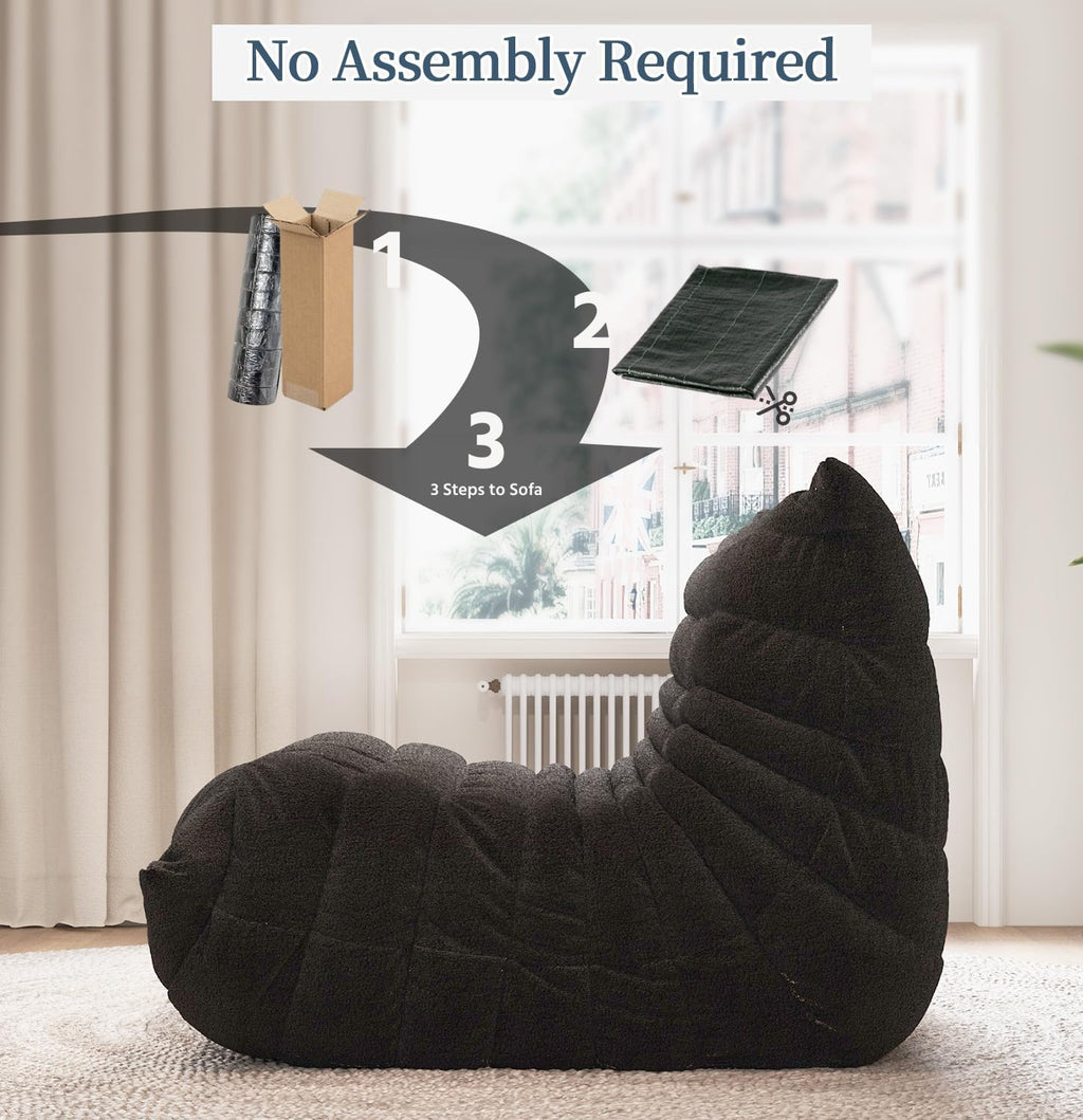 Bean Bag Chairs for Adults, Giant Bean Bag Chair Sofa with Memory Foam, Comfy Beanbag Loveseat Lazy Sofa for Living Room, Bedroom, Apartment, Black