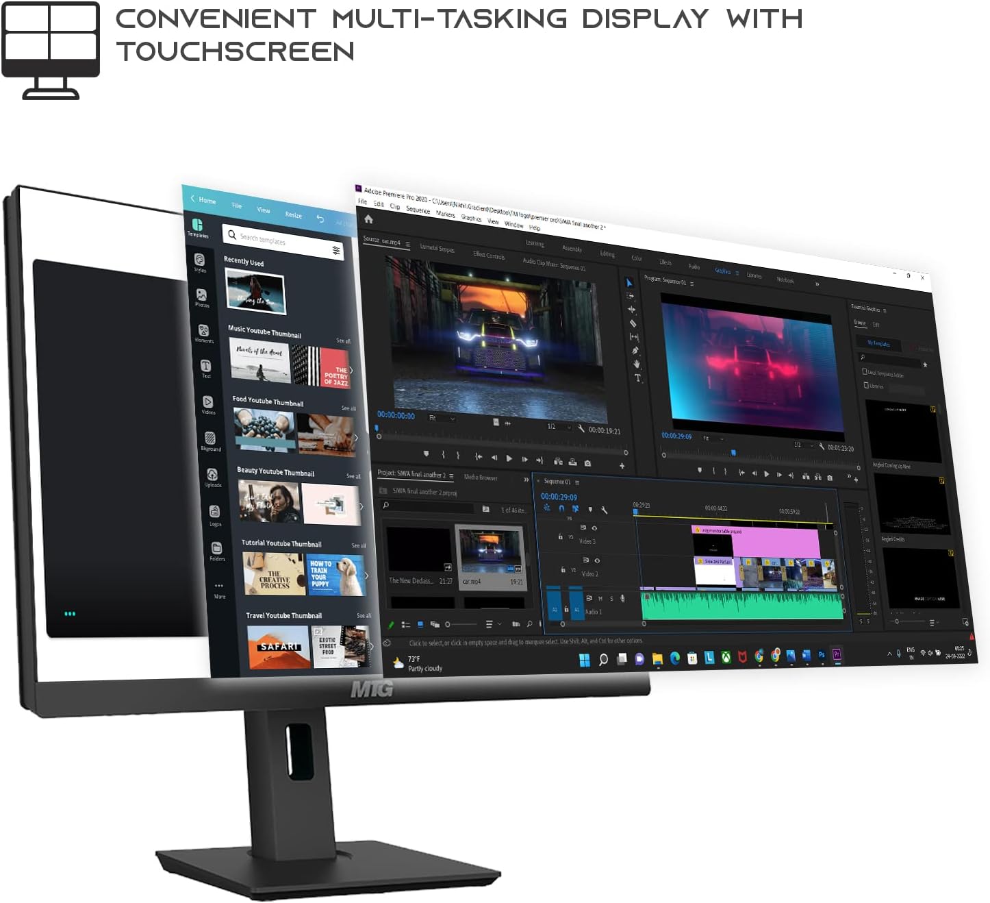 Gaming All in One PC 24 Inch FHD Touchscreen, MTG Yama, Intel Core i5 10th Gen, 16GB RAM, 1TB NVME, AMD RX 550 4GB DDR5 Graphics, Webcam, DVD RW, Gaming Kit, Windows 11 Home