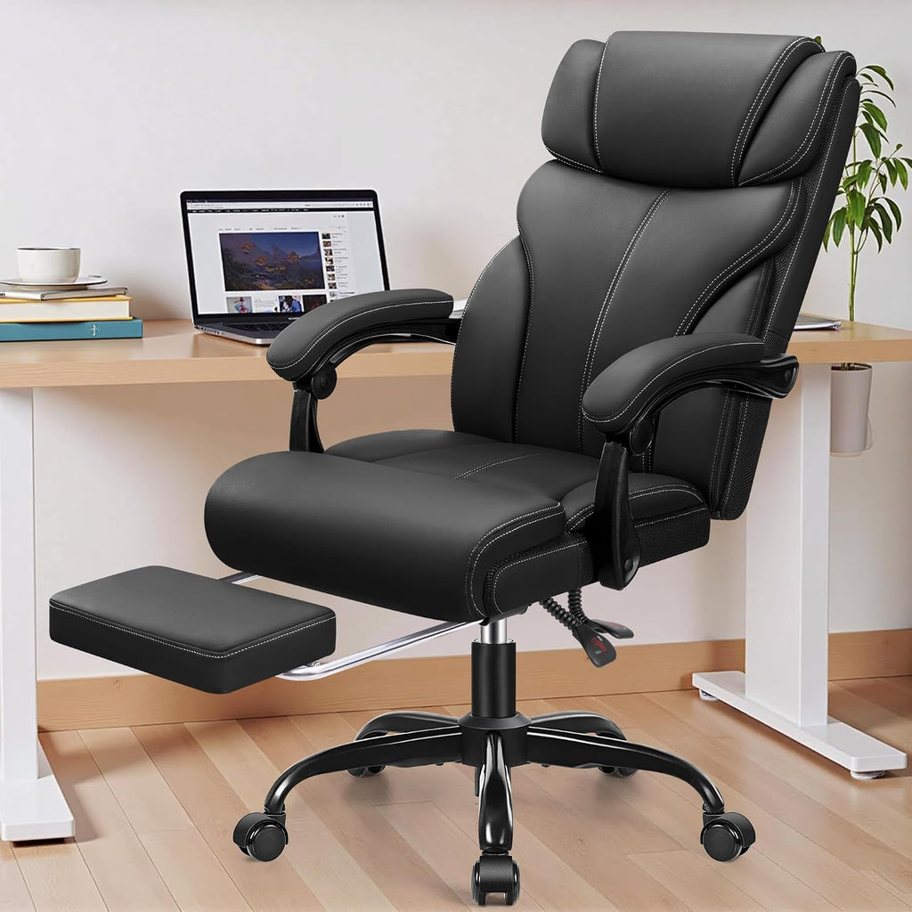 HeroSet Office Chair, Executive Big and Tall Leather Desk Chairs with Footrest, Ergonomic Breathable Computer Chair with Adjustable High Back, Lumbar Support Swivel PC Chairs