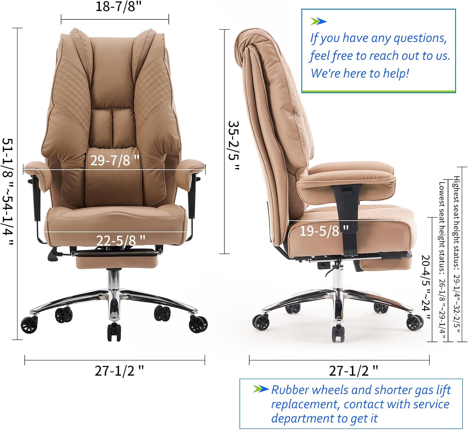 EXCEBET Big and Tall Office Chair 400lbs Wide Seat, Leather High Back Executive Office Chair with Foot Rest, Ergonomic Chairs Lumbar Support for Lower Back Pain Relief (Brown)
