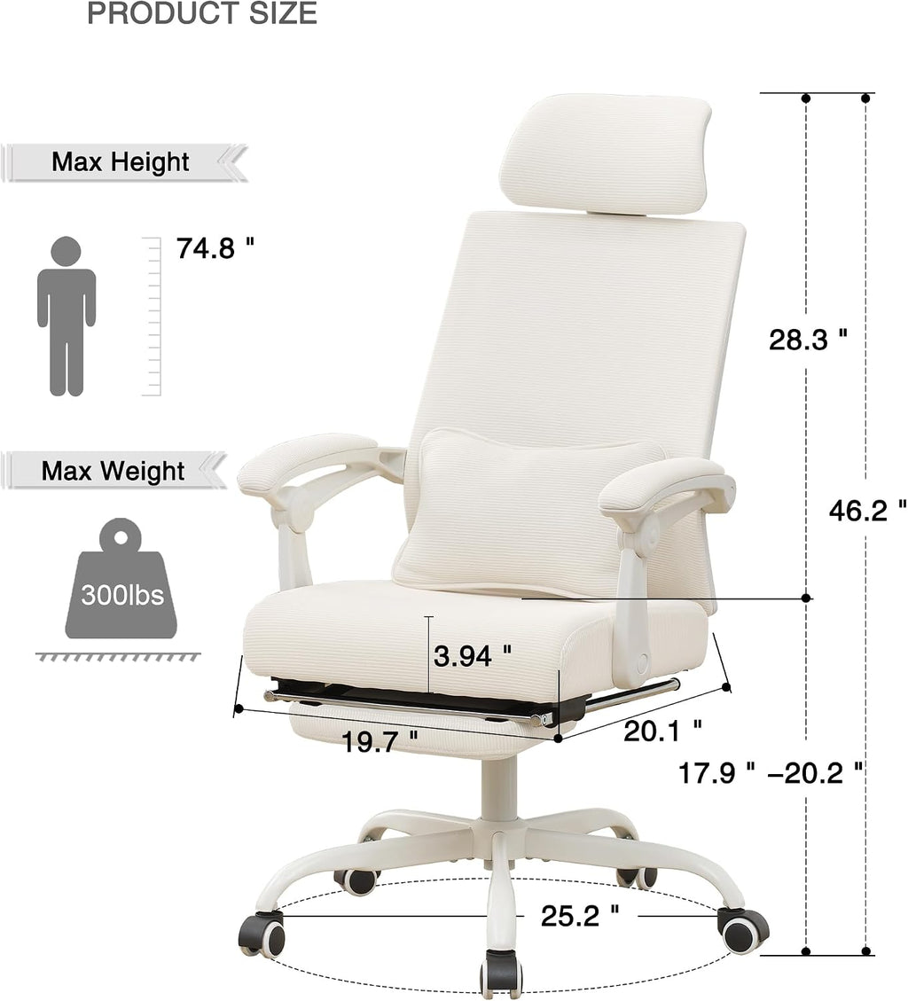 Qulomvs Ergonomic Office Chair with Footrest Home Office Desk Chair with Headrest and Backrest Adjustable Mesh Computer Desk Chair with Wheels 360 Swivel Task Chair