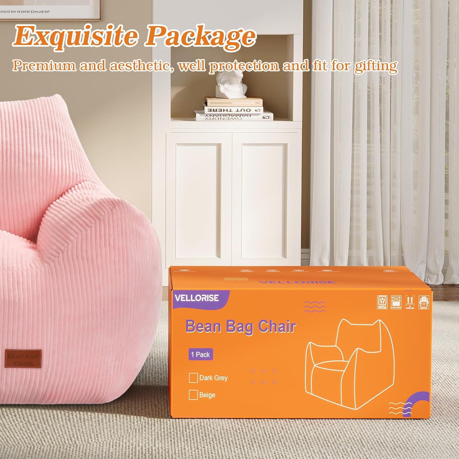 Big Bean Bag Chair for Adults, Ultra Soft Living Room Bean Bag with Armrests, Stuffed BeanBag Chair for Napping, Gaming, Vacuum-Compressed for Easy Gifting, 48 Hours to Fluffs Up, Pink
