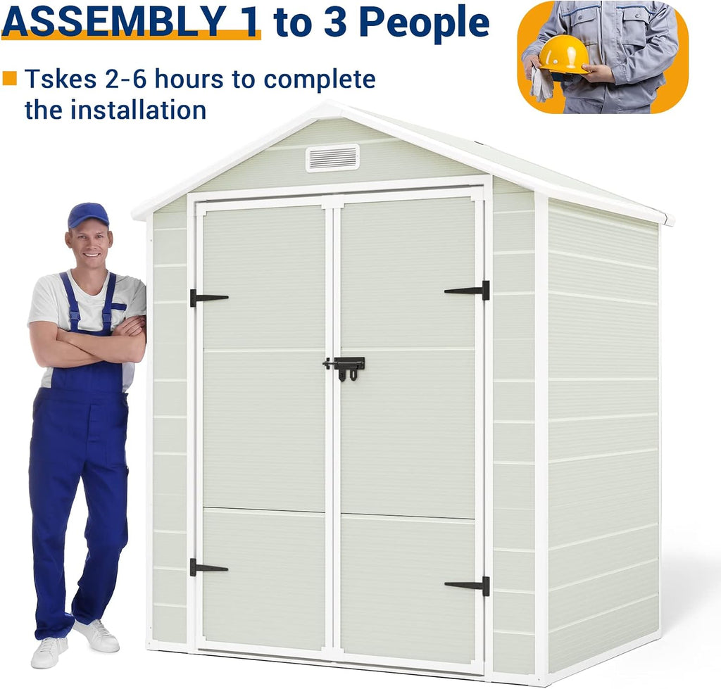 UDPATIO Outdoor Storage Shed 6x4.5 FT, Resin Outside Sheds & Outdoor Storage Plastic for Trash Can, Bike, Lawnmower, Generator, Tool Shed with Lockable Door for Backyard, Lawn, Patio, Sandstone