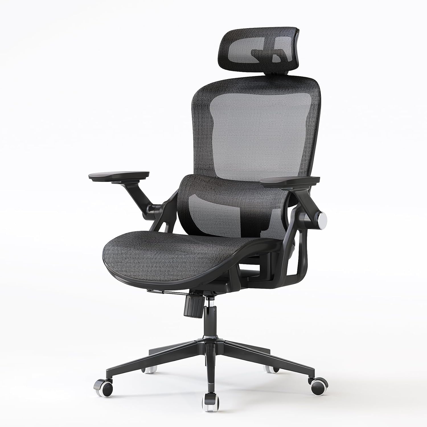 Office Chair Ergonomic Desk Chair with Lumbar Support&Headrest&Flip-up Arms Height Adjustable Rocking Swivel High Back Computer Chair Multi-Angle from 90° to 130° with 350LBS Capacity(04black)