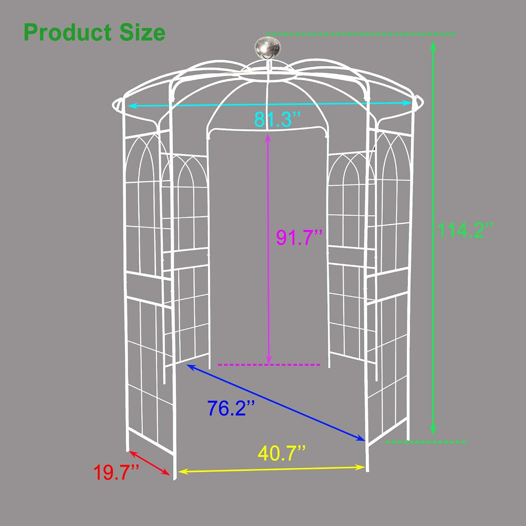 Metal Garden Arch Birdcage Pergola, 6.8ft Diameter x 9.5ft High Outdoor Iron Garden Arbor for Wedding Ceremony, Yard, Patio, Gazebo Pavilion (Cream White)
