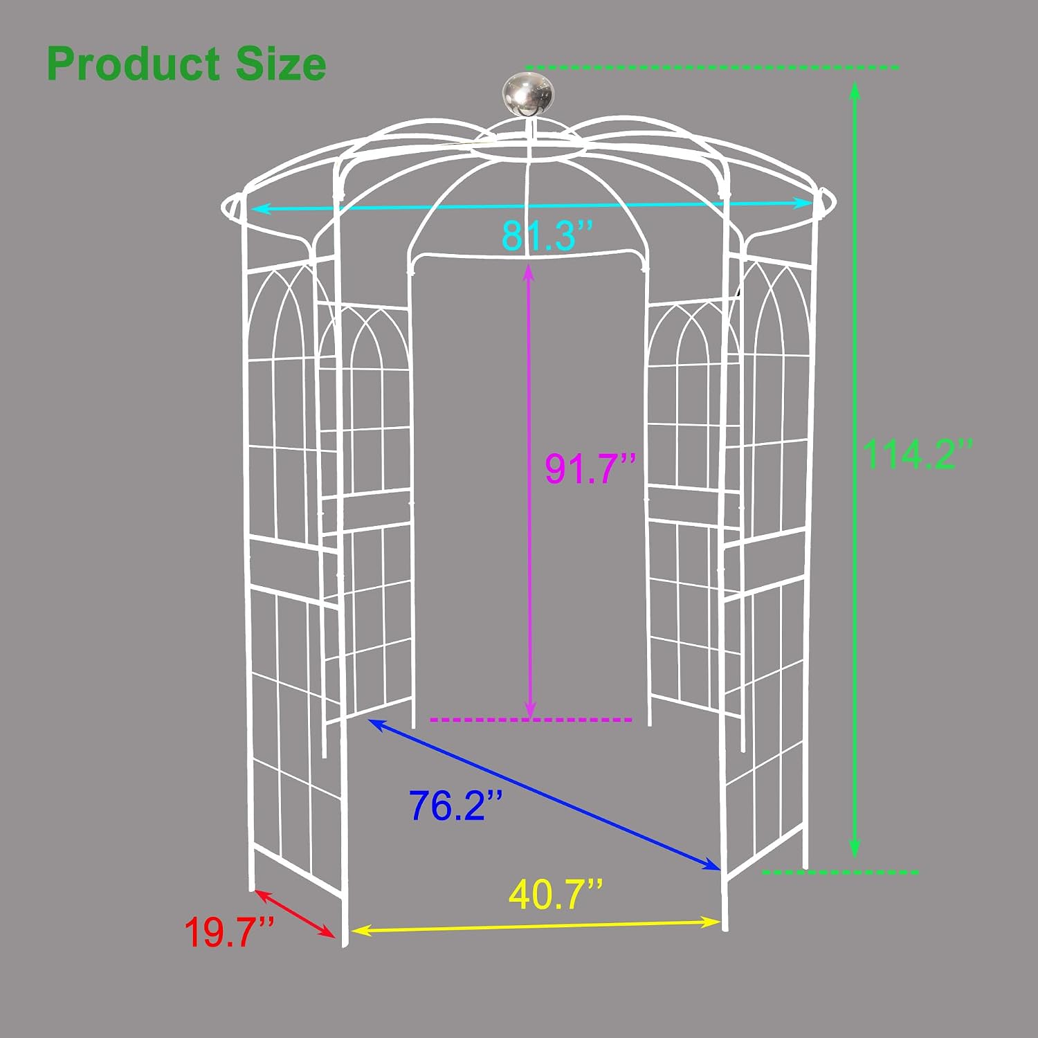 Metal Garden Arch Birdcage Pergola, 6.8ft Diameter x 9.5ft High Outdoor Iron Garden Arbor for Wedding Ceremony, Yard, Patio, Gazebo Pavilion (Cream White)