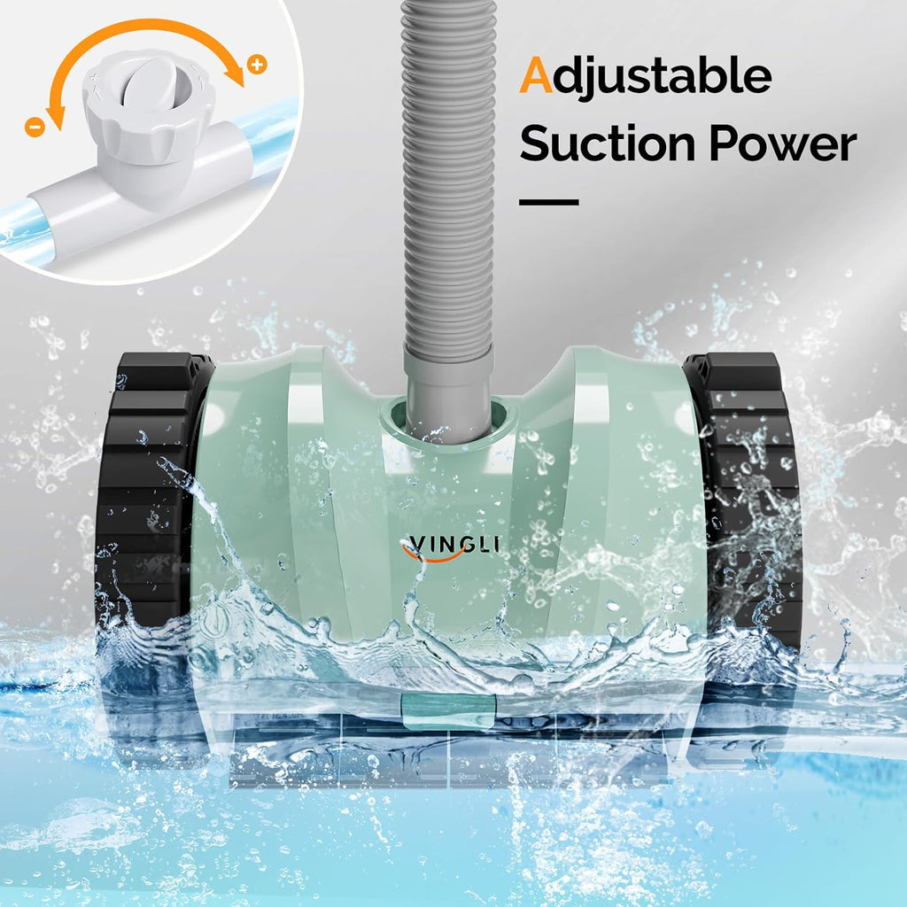 (2025 Upgrade) VINGLI Pool Vacuum Cleaner, Suction Side Wall-Climbing Sweeper for Ground&Inground Pools, Automatic Pool Vacuum with 39.6ft Tangle-Free Hose (Mint Green&Gray)