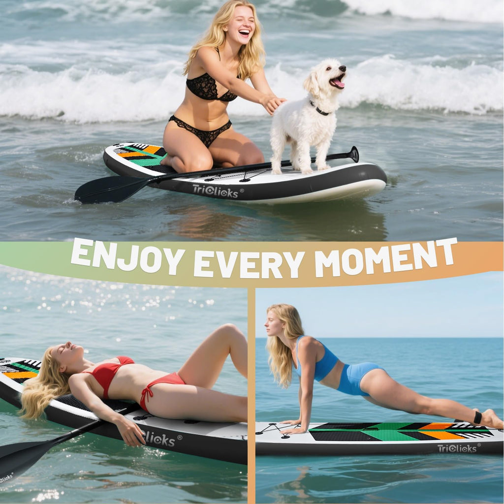 Triclicks Inflatable Stand Up Paddle Board 10ft Surfing Board Kit for Adults, Premium SUP Complete Kit with Adjustable Paddle Hand Pump Fin Leash Backpack