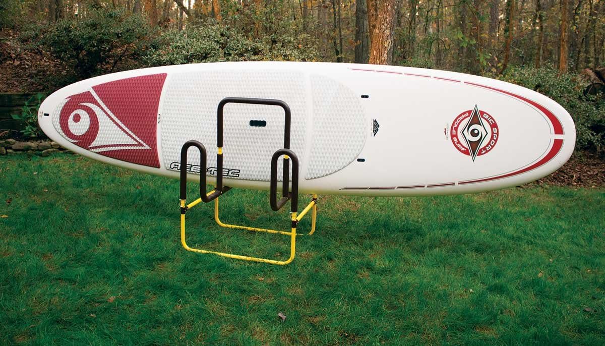 Suspenz Stand Up Paddle Board Surfboard Transport Cart & Stand, Double Trouble Carrier/Trolley Converts to a Stand for 2 SUPs & Surfboards, Yellow (22-9935)