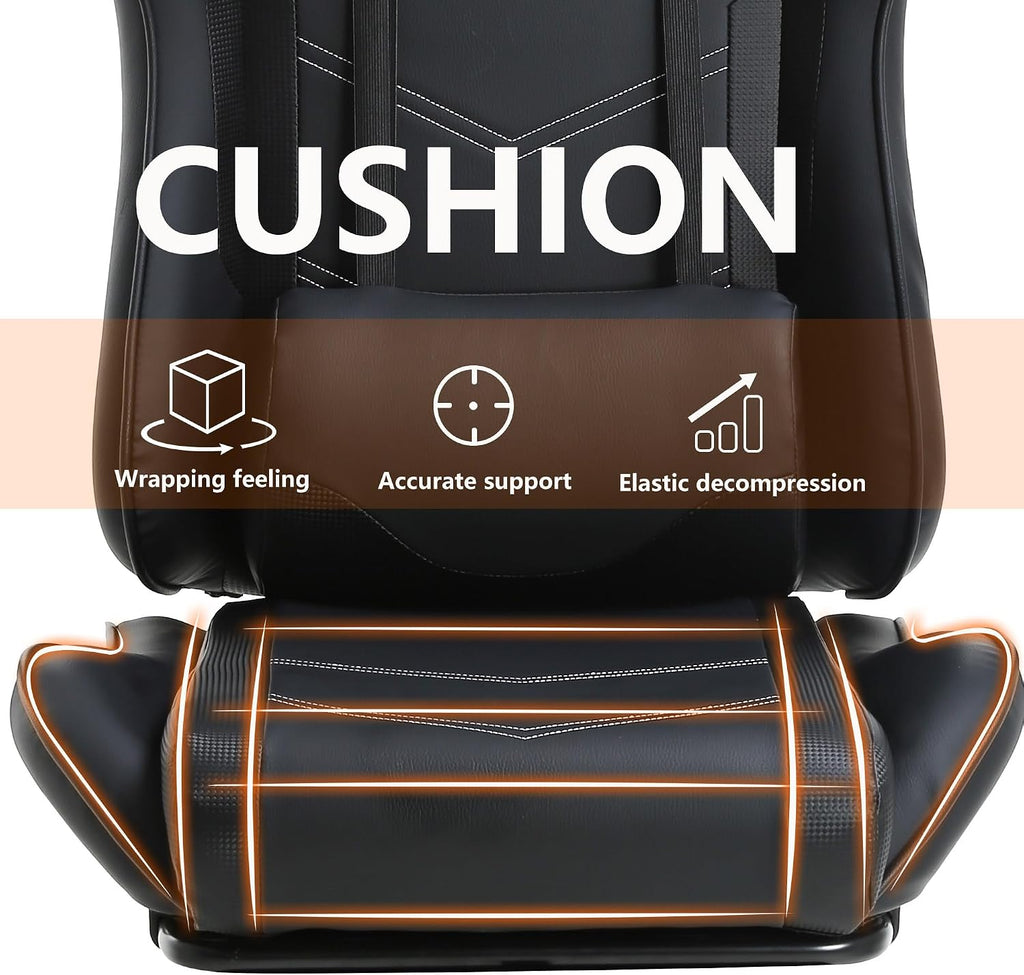 BestOffice Ergonomic Desk Executive PU Leather Computer Lumbar Support with Footrest Modern Task Rolling Swivel Racing Chair for Women&Men, Black