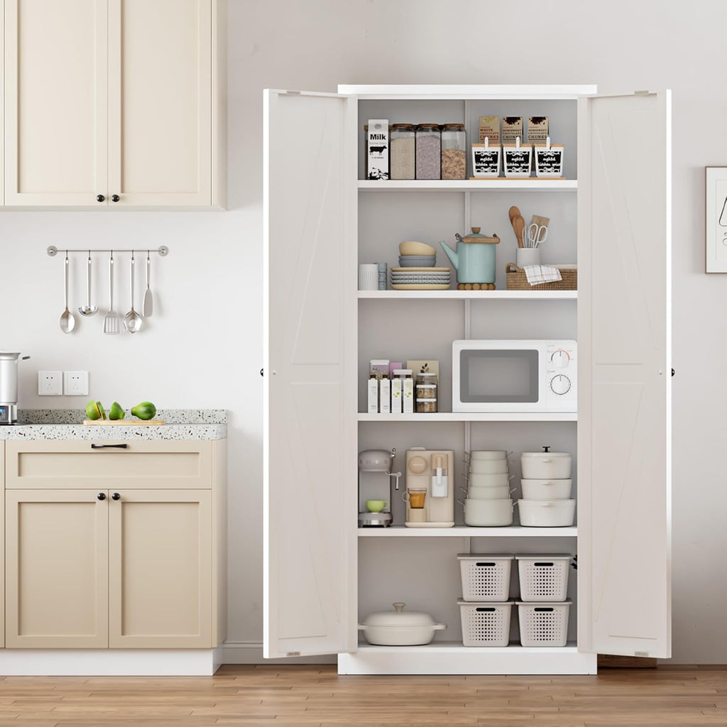 Greenvelly Metal Cabinet, 63' H White Metal Storage Cabinet with Doors and 4 Shelves, Pantry Storage Cabinet for Kitchen, Bedroom, Living Room, Office (Farmhouse)