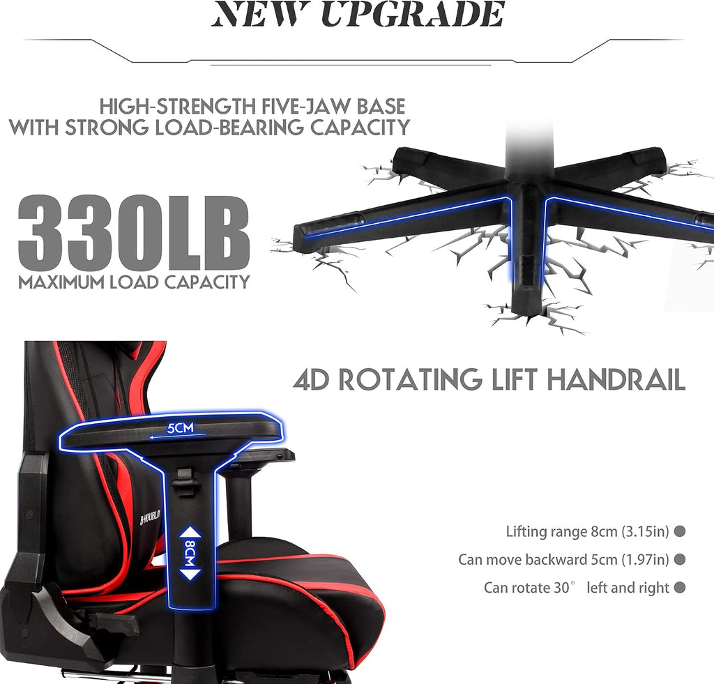 Massage Gaming Chairs with Footrest Video Game Chairs with Speakers and RGB Lights, Ergonomic High Back Computer Chair with Lumbar Support and 4D Handrail PU Leather Gaming Recliner Chair,Black