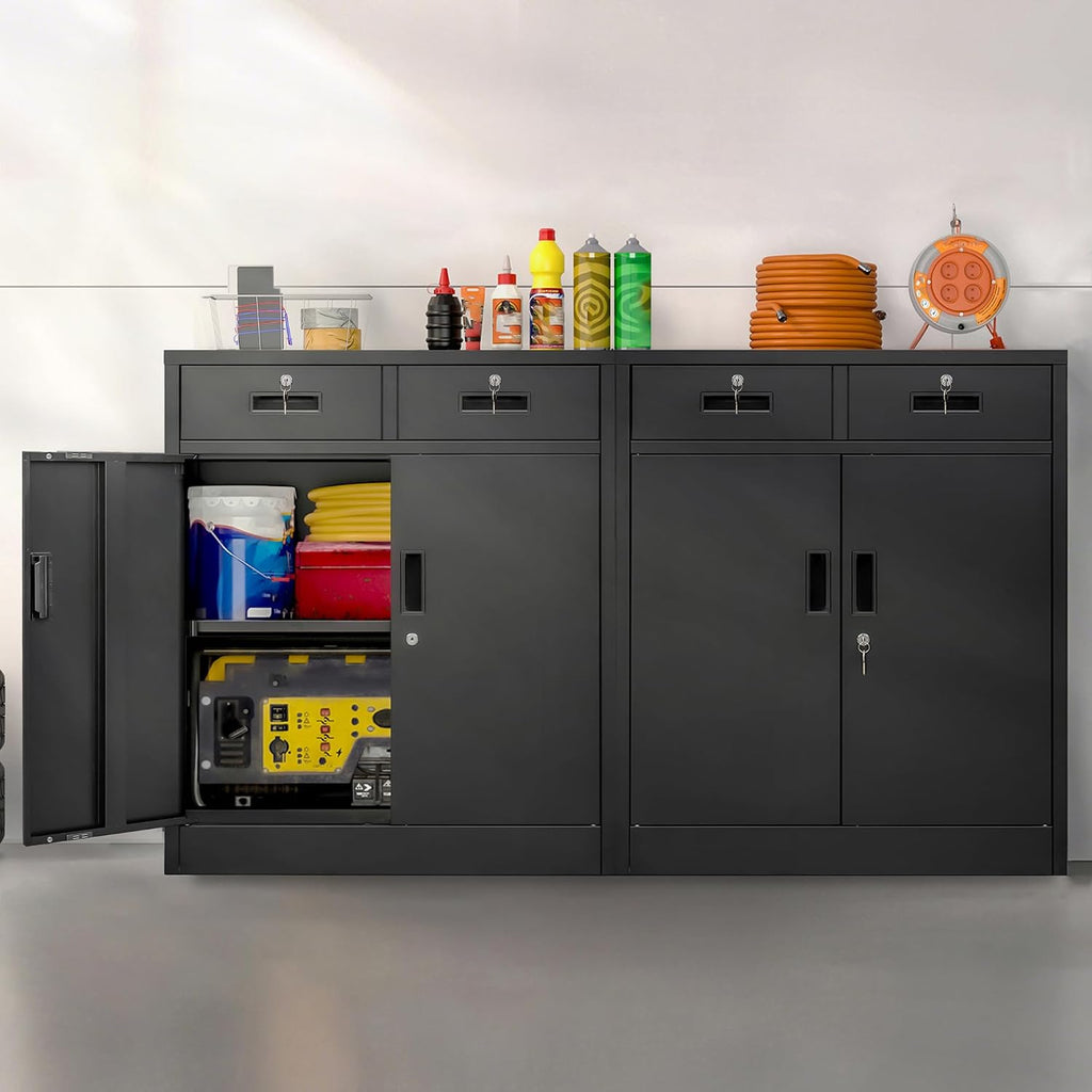 Wanfu Metal Storage Cabinet, 36' H Locking Storage Cabinet with 2 Drawers and Adjustable Shelf, Metal Cabinets for Office, Garage, Home-Black