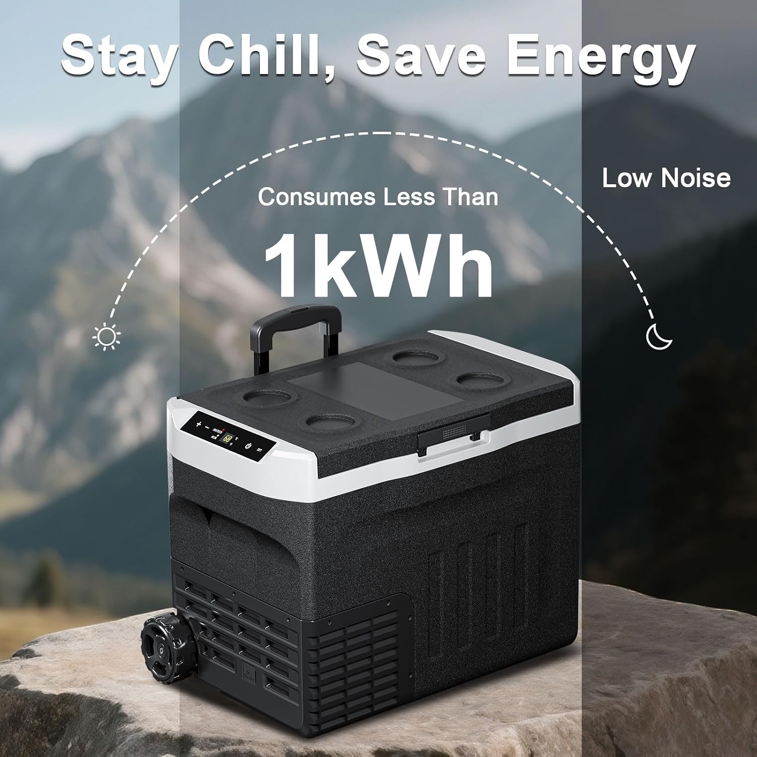 Erivess 12 Volt Portable Refrigerator, 43QT(40L) Electric Cooler, 12/24V DC & 110-240V AC, -4℉~68℉ Dual Mode Portable Freezer, 12V Car Fridge with Pull Rod & Wheels for Camping, Truck, RV, Boat