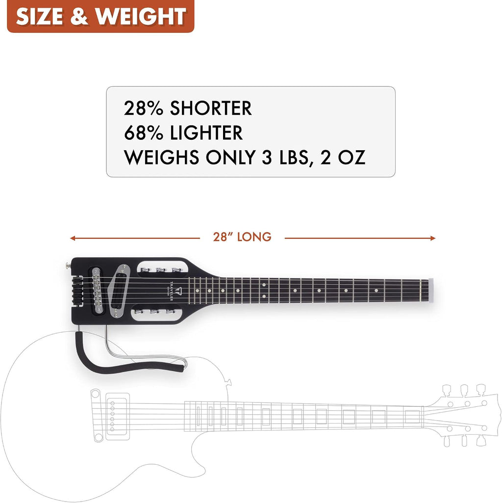 Traveler Guitar Ultra-Light Electric Guitar Matte Black | Portable Electric with Removable Lap Rest | Full 24 3/4' Scale Headless Guitar | Custom Gig Bag Included