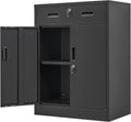 Wanfu Metal Storage Cabinet, Locking Cabinet with 1 Drawer and Adjustable Shelf, 36' H x 28' W x 16' D Metal Cabinets for Office, Garage, Home-Black