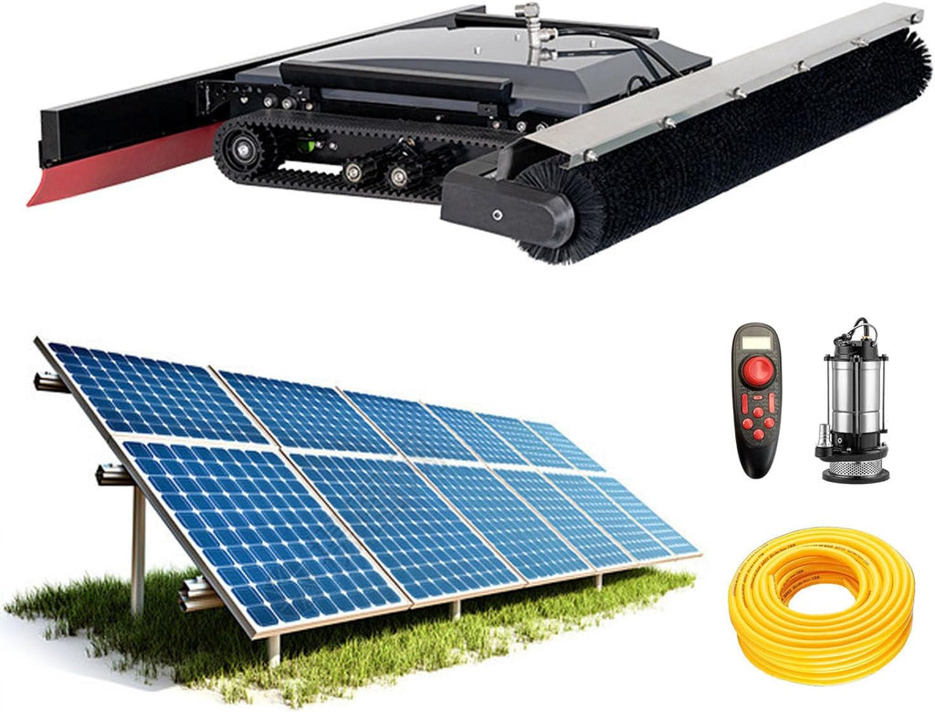 Automatic Solar Panel Cleaning Robot - Dry & Wet Cleaning, 130cm Cleaning Width, 15° Max Incline, Remote Controlled with 100m Hose & Water Pumb for Industrial Solar Maintenance