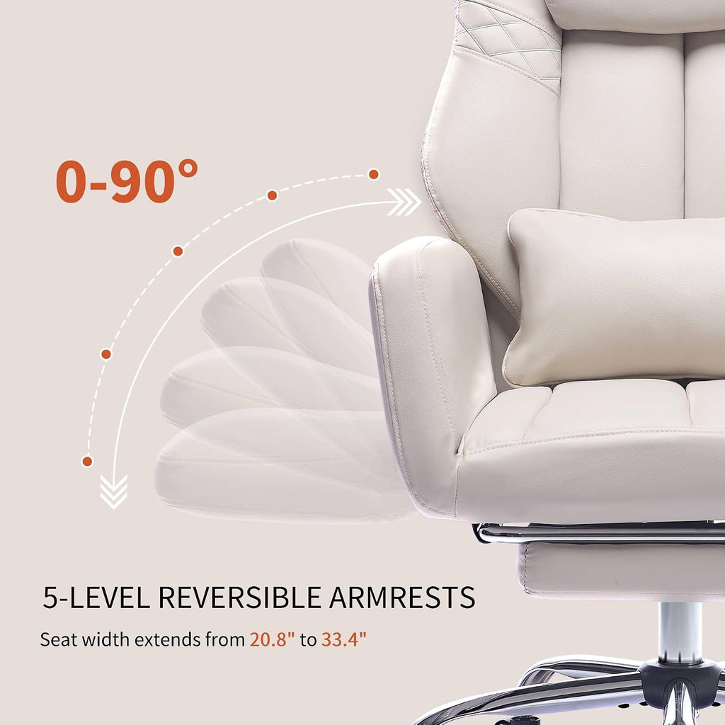 Criss Cross High Back Office Chair with Foot Rest, Ergonomic Cross Legged Desk Chair with Flip-up Armrest, Cozy Reclining 155°Swivel Chair for Home Office, Computer and Entertainment (Beige)