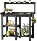 ONBRILL Potting Bench, Outdoor Potting Bench Table with Removable Sink, HDPS Potting Benches for Outside, Garden Table with Storage Shelves & 4 Side Hooks, No Rot, No Fade, No Break, 360lbs Capacity