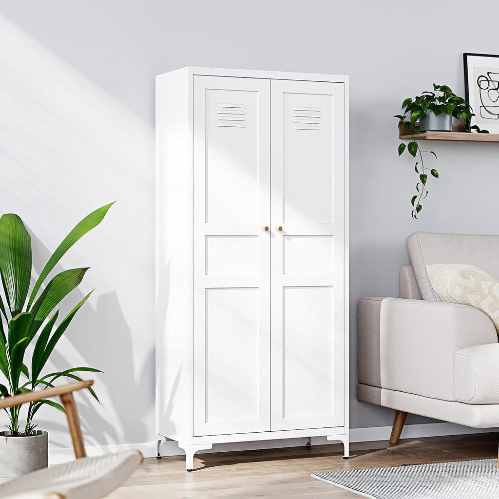 Yizosh Metal Storage Cabinet with 2 Doors and 4 Adjustable Shelves - 61' White Kitchen Pantry Storage 5-Tier Tall Steel Cabinets Locker for Kitchen, Living Room, Dining Room