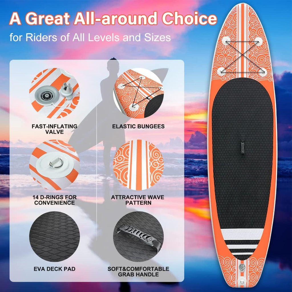 Smartmak Inflatable Stand Up Paddle Board (6 Inches Thick), Non-Slip Deck Standing Boat, Include Adjustable Paddle, Backpack, Hand Pump, Fin, Leash, for Youth & Adult- (10'x30'' x6'')