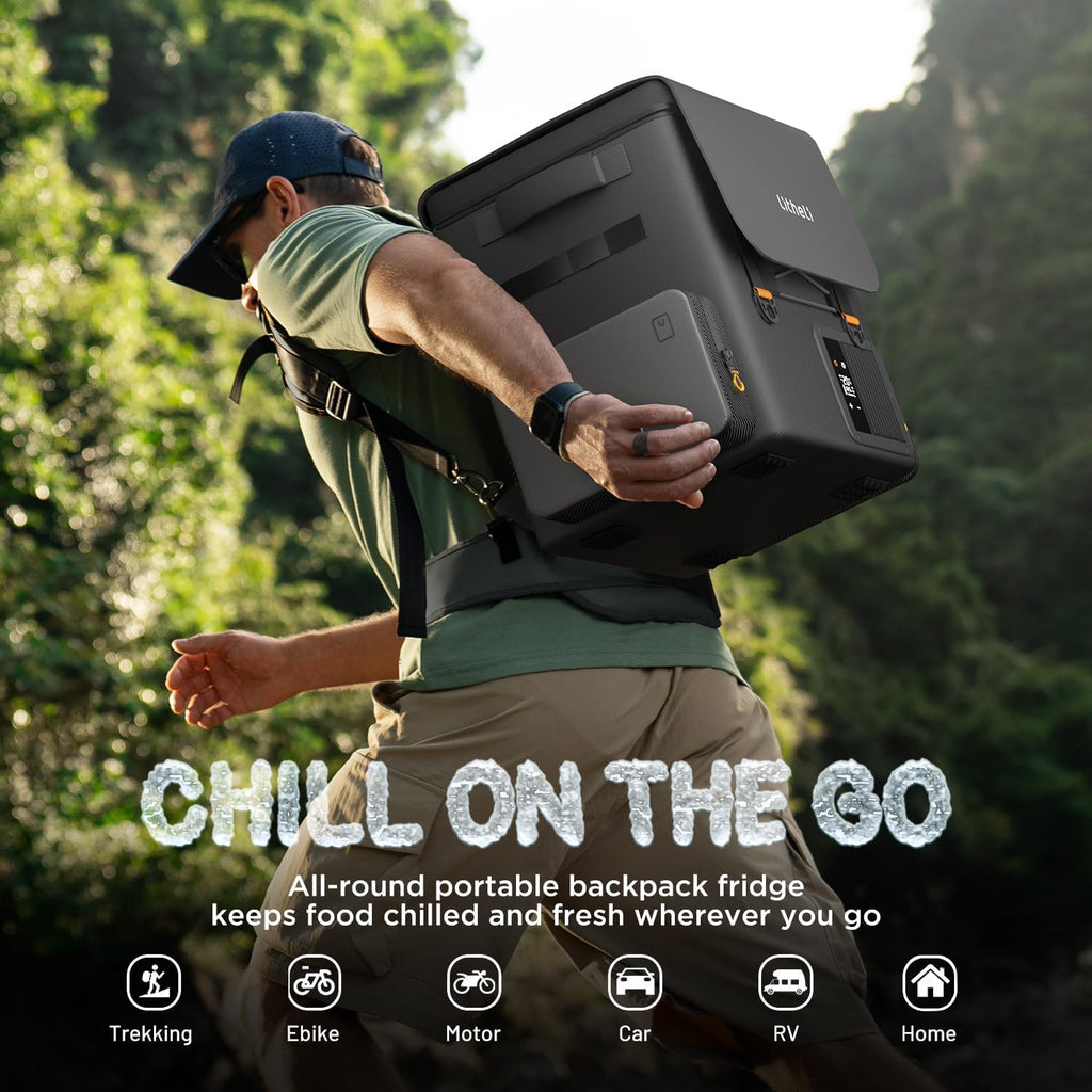 LiTHELi Frozen Pack 12V Car Refrigerator & Portable Electric Cooler, 20L/21QT with 2 U20 Batteries, -4~68℉ Travel Fridge Freezer for Camping, Road Trips, RV, Boat & Beach (Backpack Design)
