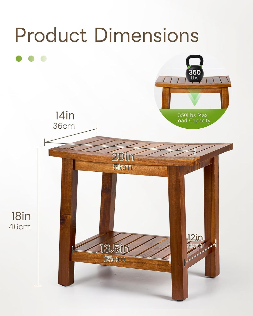 Upolana Outdoor Shower Bench, 20' Solid Acacia Wood Shower Stool Waterproof Shower Seat with Storage Shelf for Bathroom - SB001