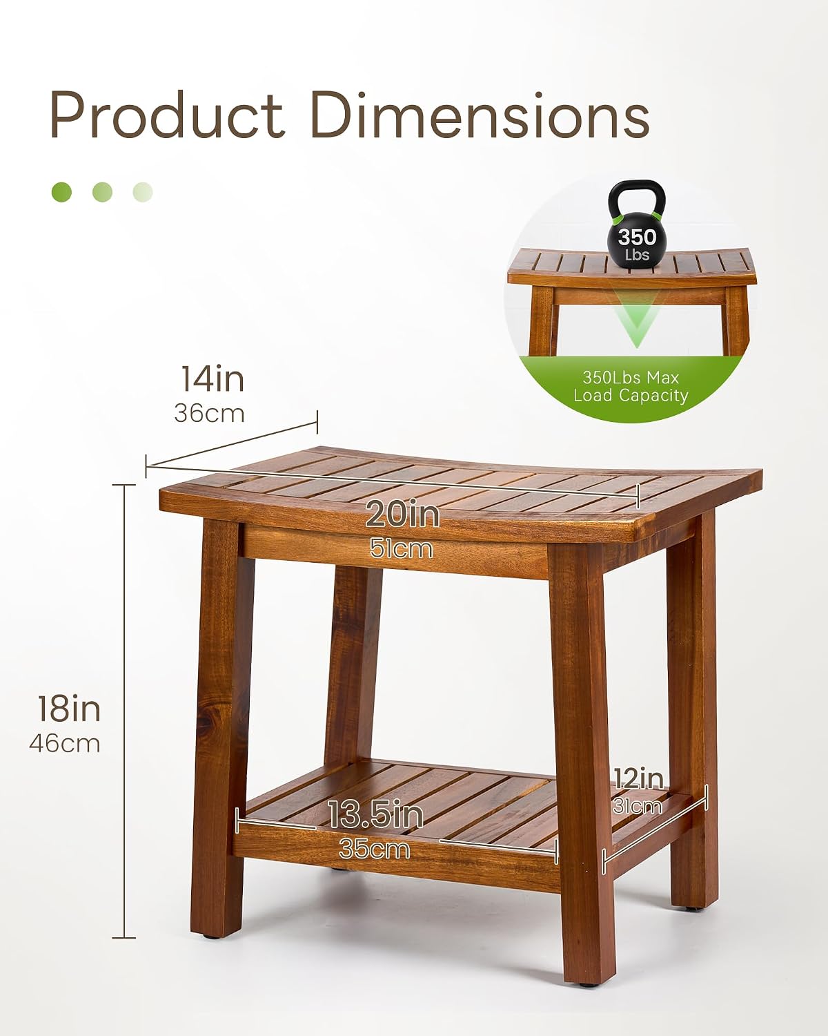 Upolana Outdoor Shower Bench, 20' Solid Acacia Wood Shower Stool Waterproof Shower Seat with Storage Shelf for Bathroom - SB001