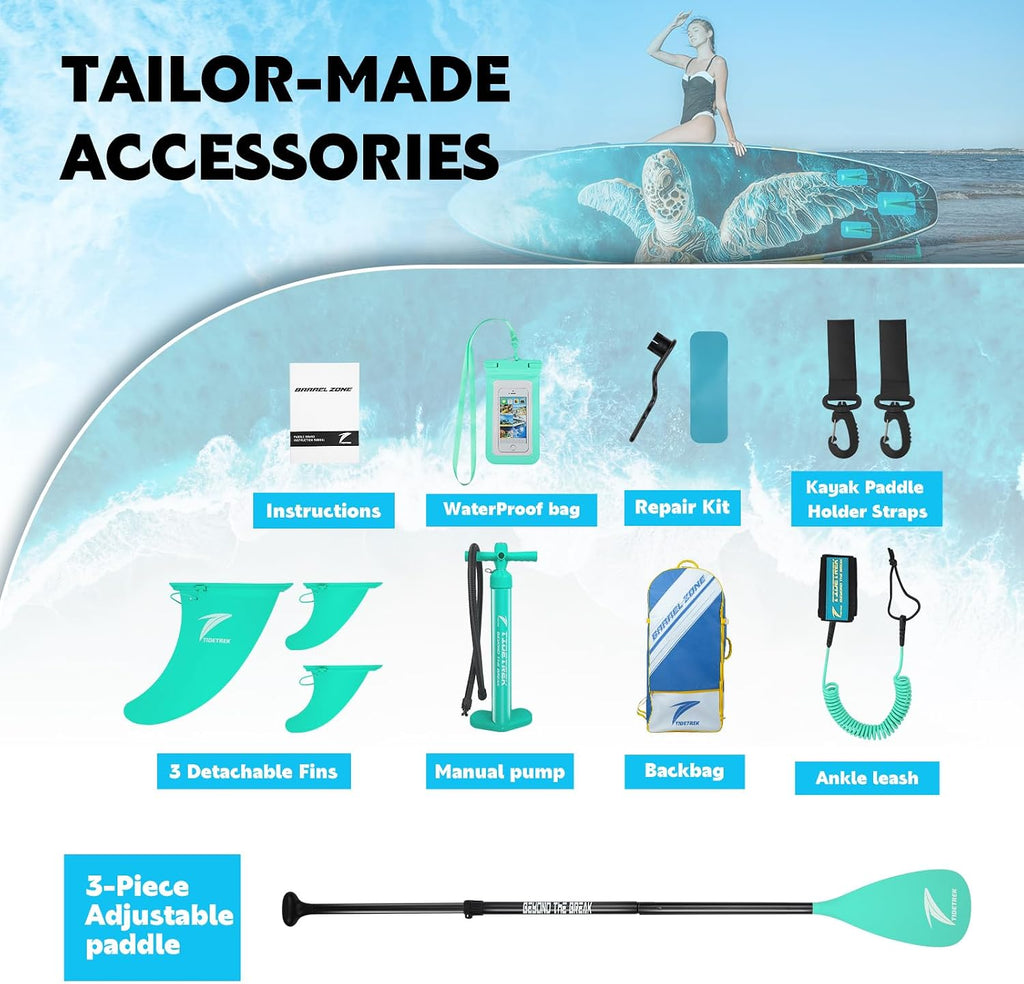 11'/11'6' x 33'/34' x 6' Inflatable SUP Paddle Board – Extra-Wide, Stable Stand Up Paddle Board with Premium Full Accessory Set for Adults & Youth