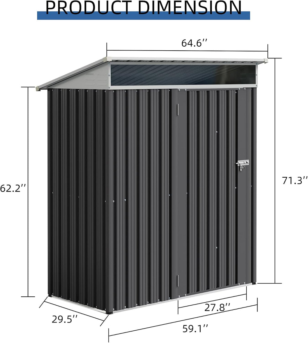 JY QAQA 5x3 FT Outdoor Garden Storage Shed, Waterproof Metal Garden Sheds with Window and Lockable Double Door, Weather Resistant Steel Tool Storage House Shed for Patio, Lawn Dark Gray