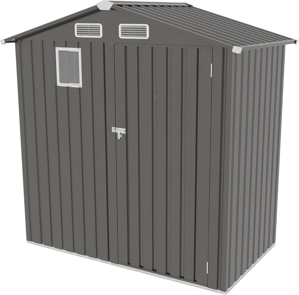 6x3.6FT Outdoor Storage Shed, Galvanized Steel Garden Shed with Lockable Door & Window, Waterproof Metal Tool Storage for Garden, Backyard, Patio, Lawn(Peak Roof)