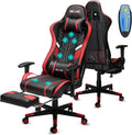 Douxlife 7-Point Massage Gaming Chair with Footrest, 400lbs Heavy Duty Ergonomic Computer Chair, 175° Reclining High Back Racing Seat for Adults with Adjustable Armrests & Lumbar Support, Red