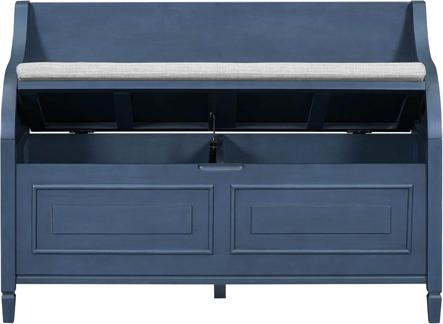 Bellemave Storage Bench with Safety Hinge Wooden Entryway Benches with Shoe Cabinets Under Seat Multifunctional Storage Bench for Entryway, Foyer or a Mudroom (Antique Navy+ Beige)