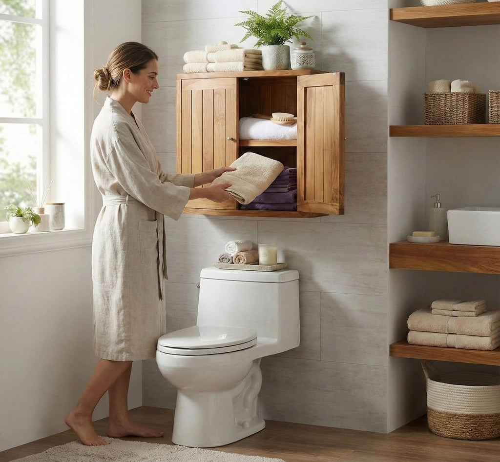 AquaTeak Manada Wall-Mounted Teak Storage Cabinet with Doors